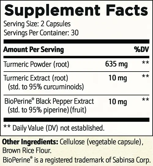 Dr. K Turmeric ingridients